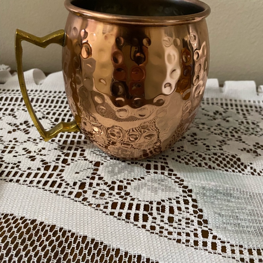 Hammered Copper Moscow Mule Mug with Brass Handle - Copper